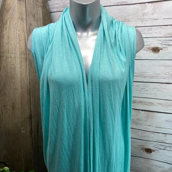 Three Dots Versatile Lightweight Cardigan Sweater L Wear Long or Short Aqua $125 - Picture 3 of 11